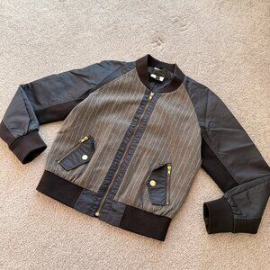 J. Crew Pinstripe Luxe Bomber Jacket Gray Black Wool Blend Preppy MEDIUM